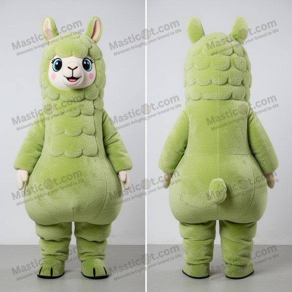 Limegrønn alpakka-maskot med brede skuldre - Masticot.com