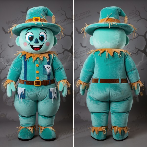 Turquoise Cartoon Scarecrow Mascot - Masticot.com