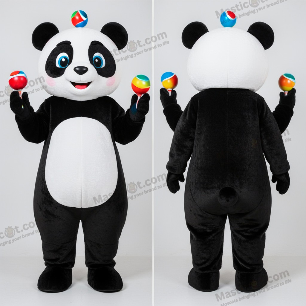 Zwarte speelse jugglemascot - Jongleren - MASTICOT_19799 - Masticot.com