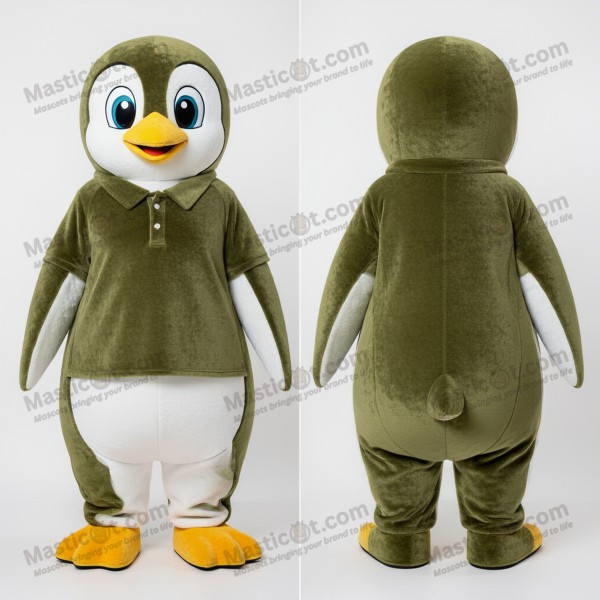 Mascota de Pingüino de Dibujos Animados Color Oliva -
