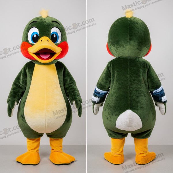 Olijfgroene ronde muskuseend mascotte - Muskuseend - MASTICOT_20093 - Masticot.com