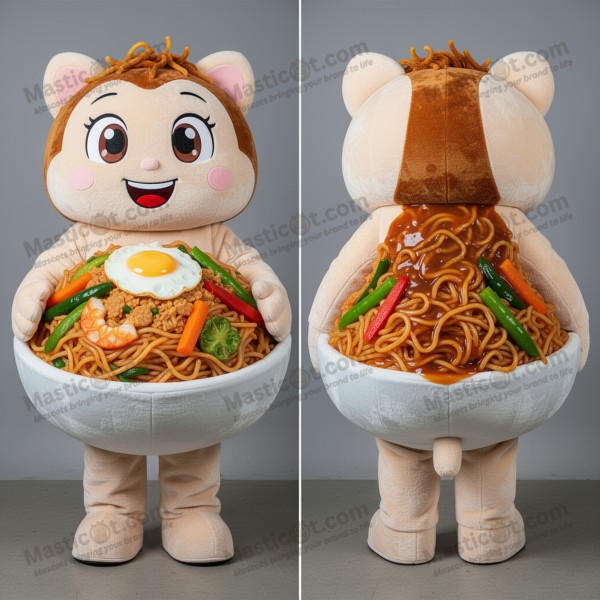 Mascota de fideos pad thai naranja oxidado de ojos grandes