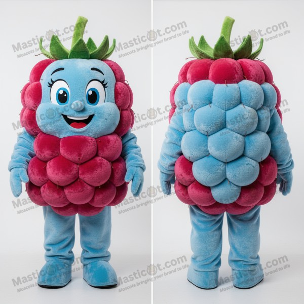 Sky Blue Velvety Raspberry Mascot with Oversized Glasses -