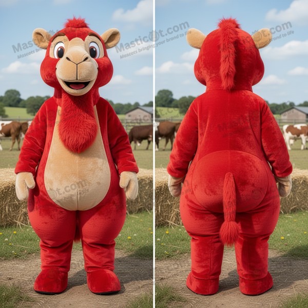 Crimson plush broad shouldered camel mascot - Masticot.com