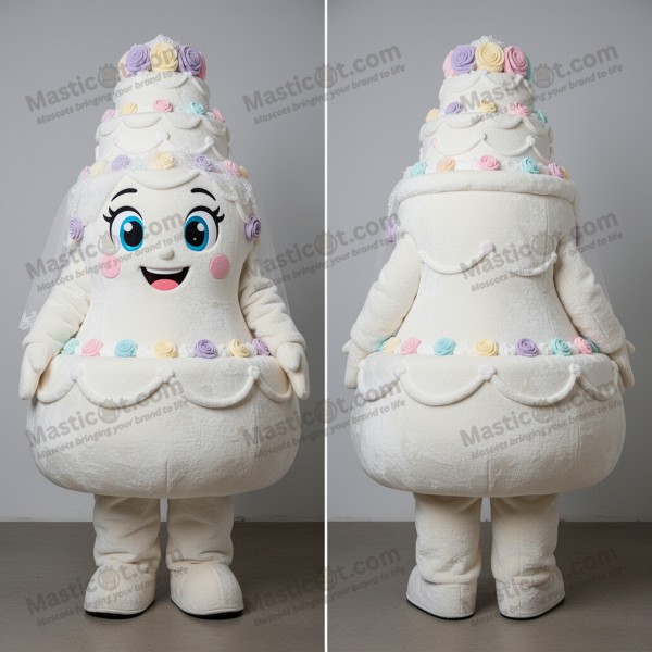 White Velvety Grinning Wedding Cake Mascot - Masticot.com