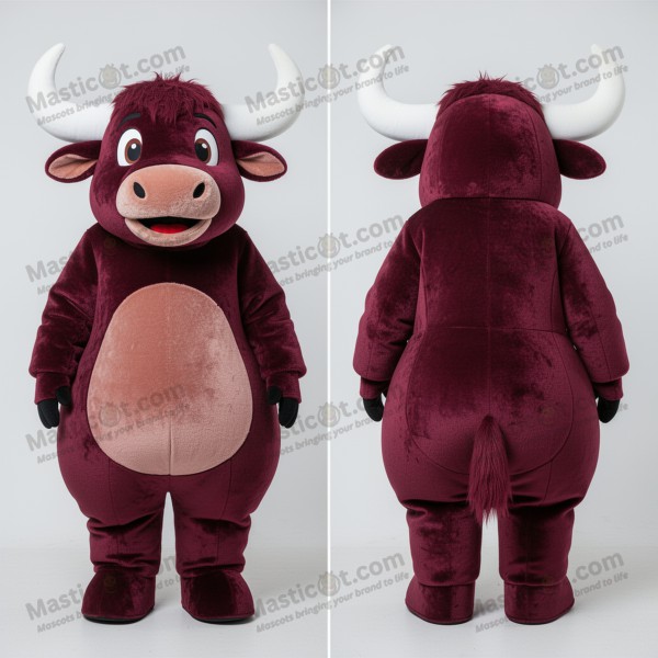 Maroon plush yak mascot - Masticot.com