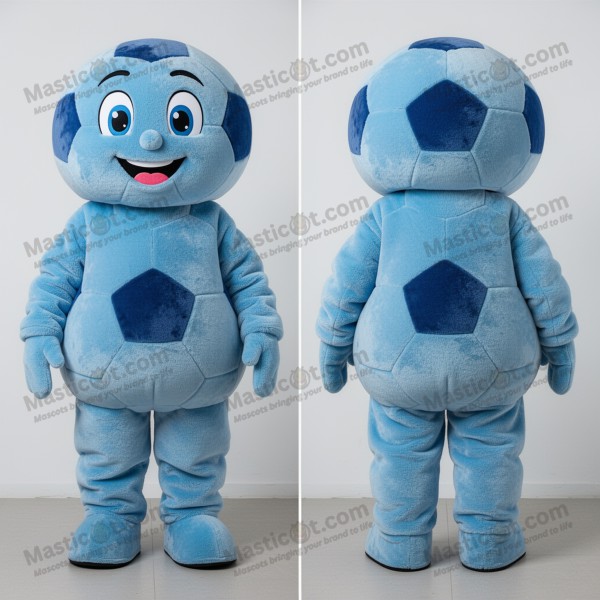Mascota de peluche azul celeste de balón de fútbol -