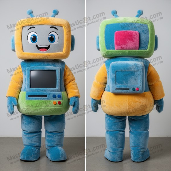 Pastel Blue Grey Pixel-Eyed Computer Mascot - Masticot.com