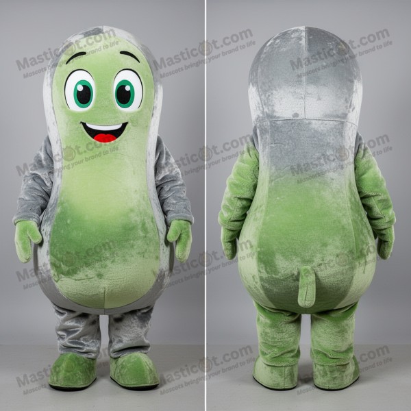 Mascota de Frijol Verde Plateado con Vestido de Dibujos
