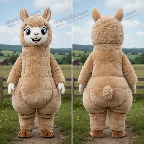 Myk alpakka-maskot i tan - Masticot.com