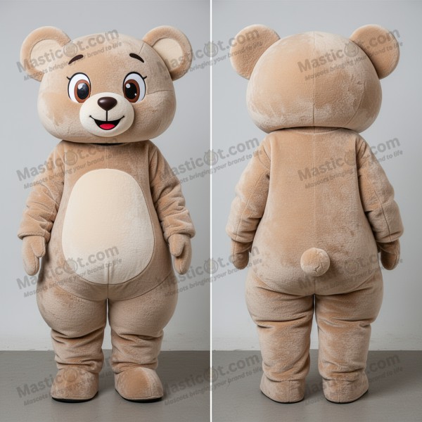 Beige Velvety Teddy Bear Mascot with Waistcoat and Tie -