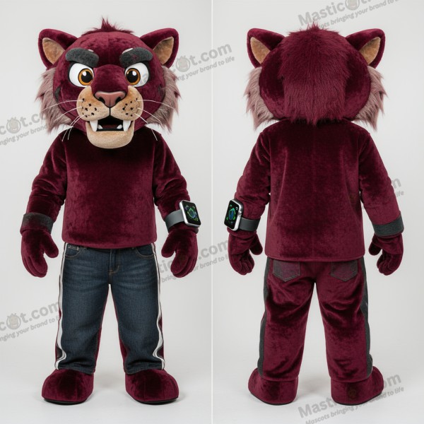 Maroon broad shouldered smilodon mascot - Smilodon - MASTICOT_20555 - Masticot.com