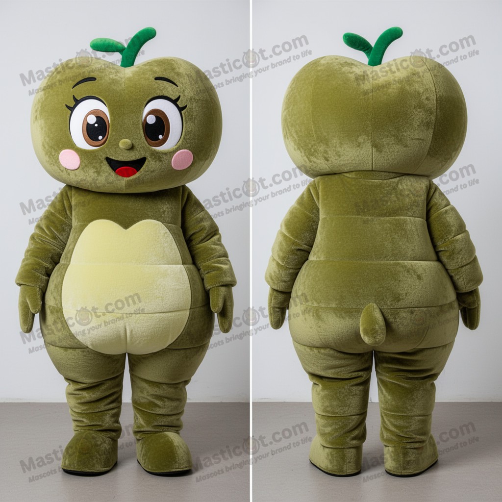 Olive green velvety heart mascot - Masticot.com