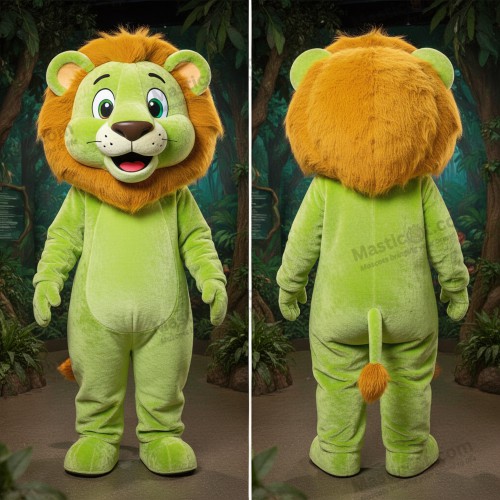 Lime green fluffy mane lion mascot - Lion - MASTICOT_21027 - Masticot.com