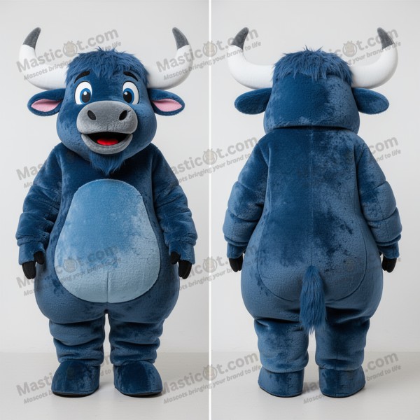 Azure blue fluffy yak mascot - Masticot.com