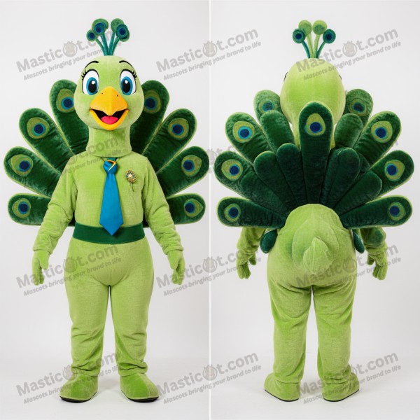Lime green plush feathered peacock mascot - Masticot.com