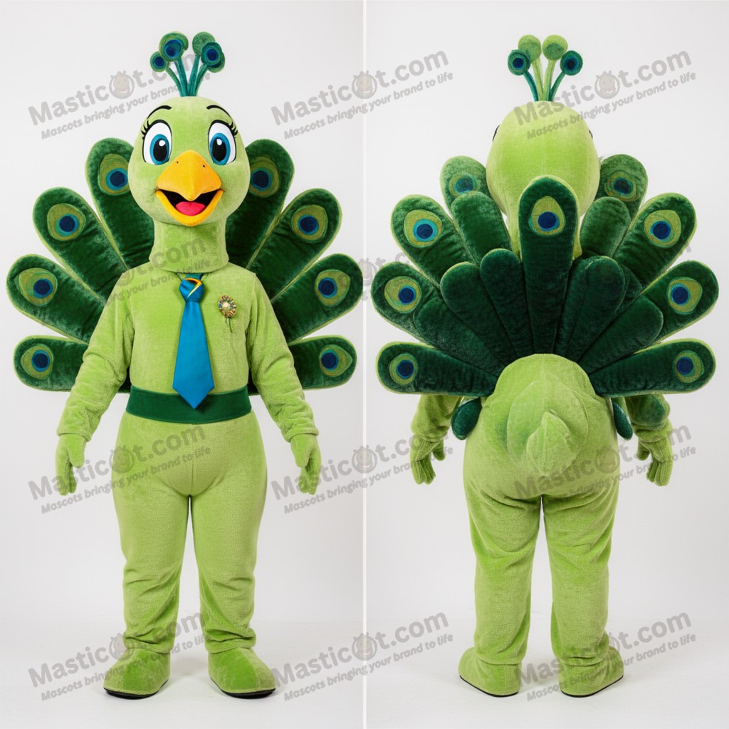 Lime green plush feathered peacock mascot - Masticot.com