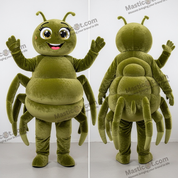 Olivengrünes Samt-Spinnen-Maskottchen - Spinne - MASTICOT_21547 - Masticot.com