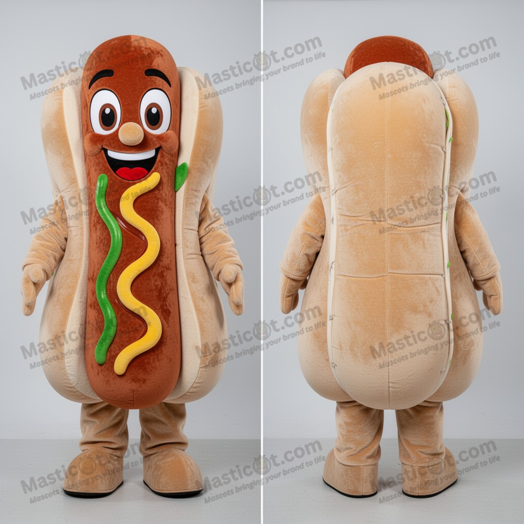 Beige velvety hot dog mascot - Hot Dog - MASTICOT_2139 - Masticot.com