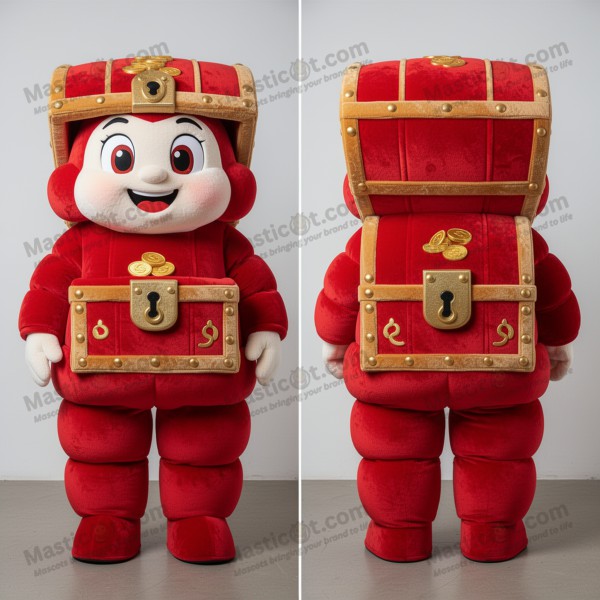Crimson red padded treasure chest mascot - Treasure Chest -