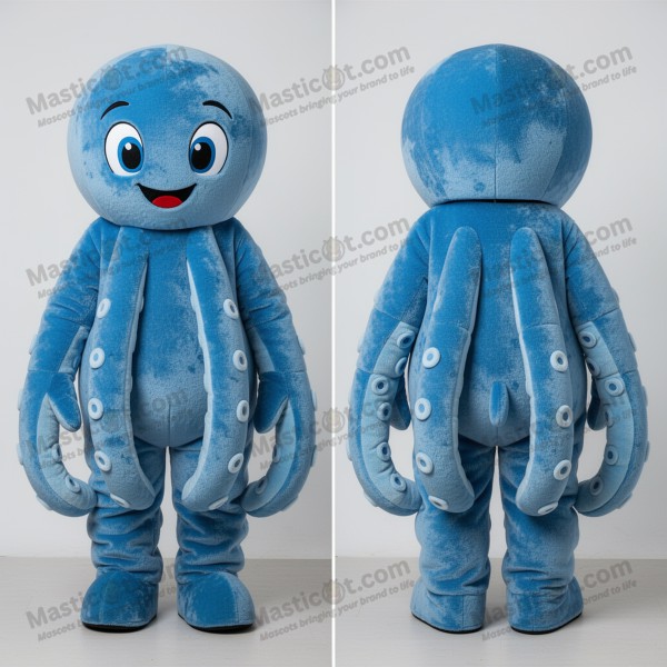 Velvety Blue Cartoon Octopus Mascot - Masticot.com