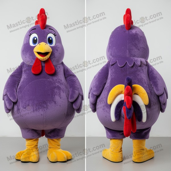 Velvety purple feathered roosters mascot - Masticot.com