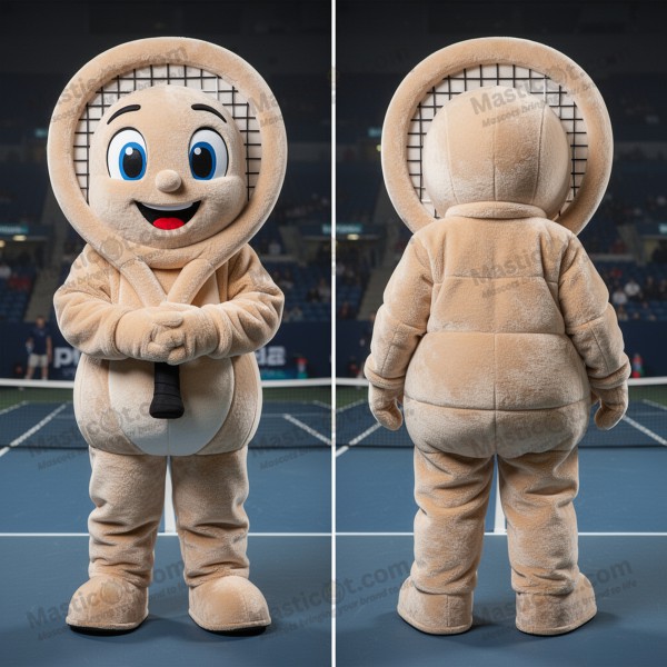 Beige velvety tennis racket mascot - Masticot.com