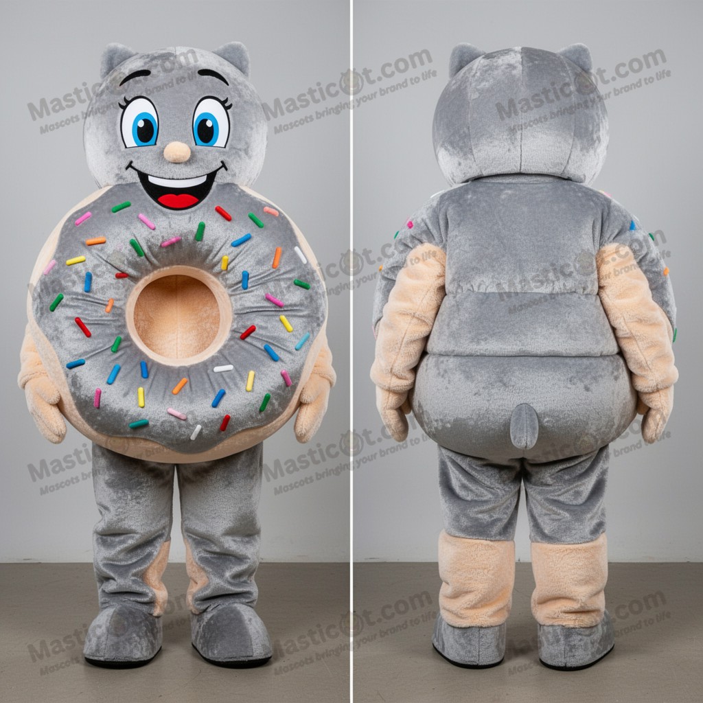 Sølvfarget rund donutmaskot - Smultring - MASTICOT_2166 - Masticot.com
