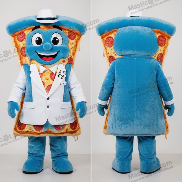 Himmelblå, glad pizza-maskot - Pizza - MASTICOT_22031 - Masticot.com