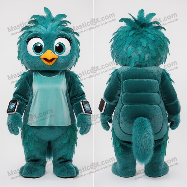 Teal feathered flamingo mascot - Masticot.com