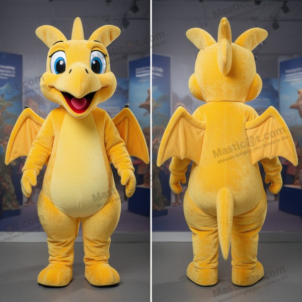 Mascote pterodáctilo amarelo e divertido - Pterodáctilo - MASTICOT_23128 - Masticot.com