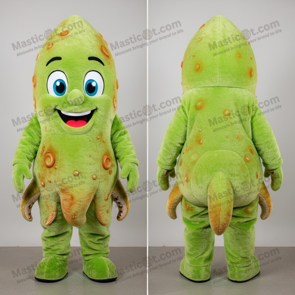 Mascotă Cartoon Verde de Calamar Prăjit - Masticot.com