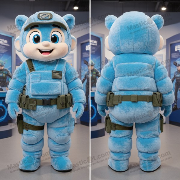 Sky blue animated commando mascot - Masticot.com