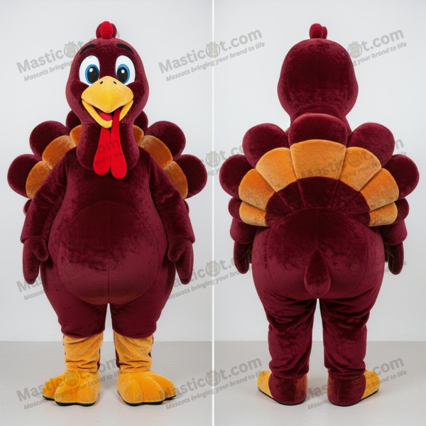 Maroon feathered turkey mascot - Masticot.com