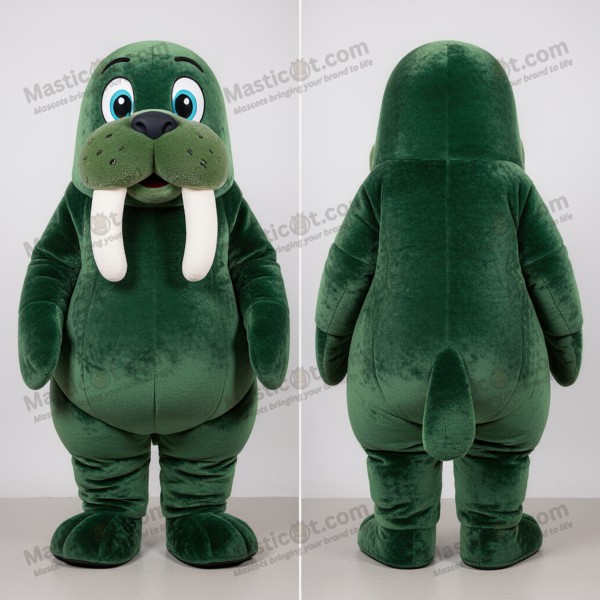 Mascotă costum de morșă verde pădure, rotundă - Masticot.com