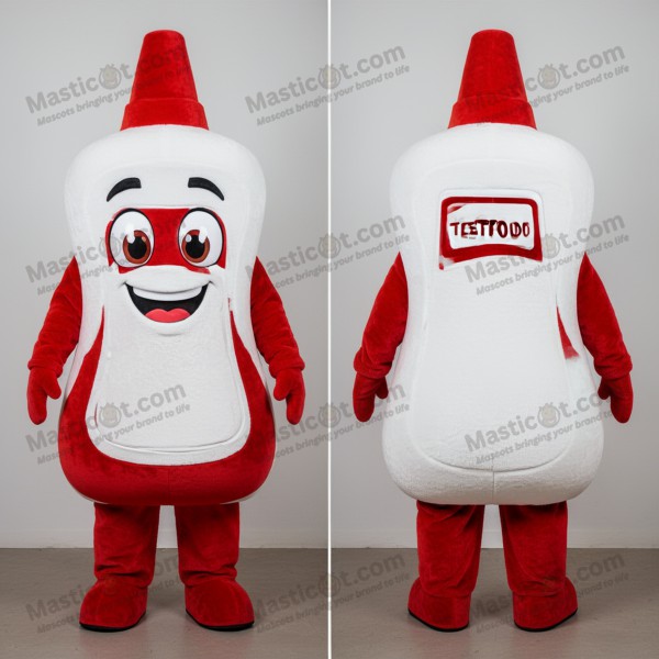 Rød rund ketchupflaske-maskot - Masticot.com