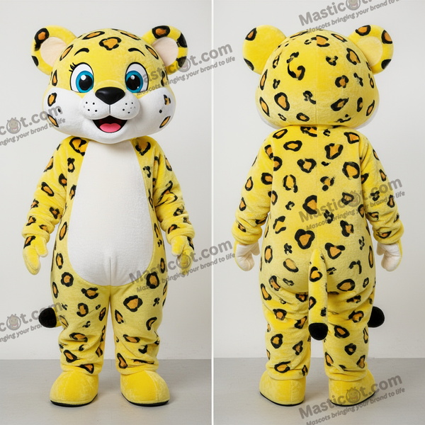 Gul leopardmaskot i denim - Leopard - MASTICOT_23657 - Masticot.com