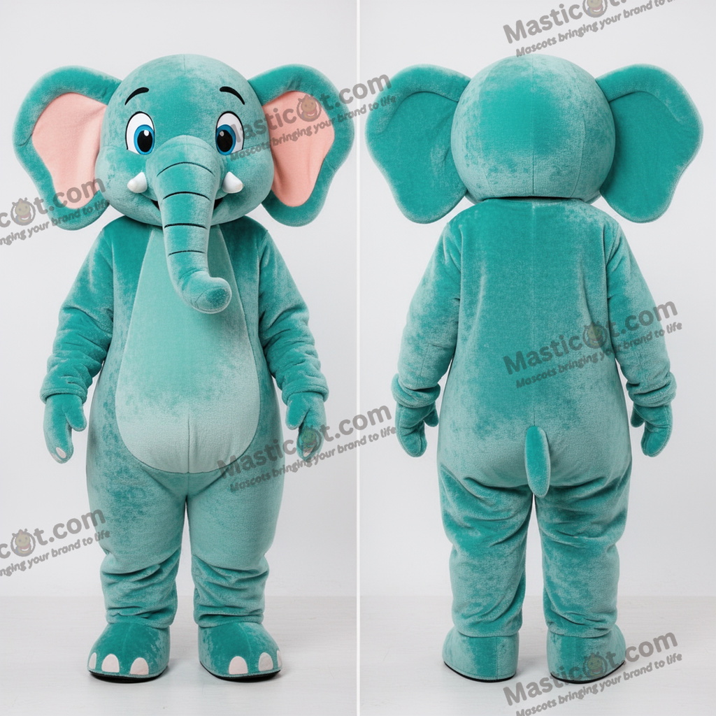 Blågrønn rund elefantmaskot - Elefant - MASTICOT_23662 - Masticot.com