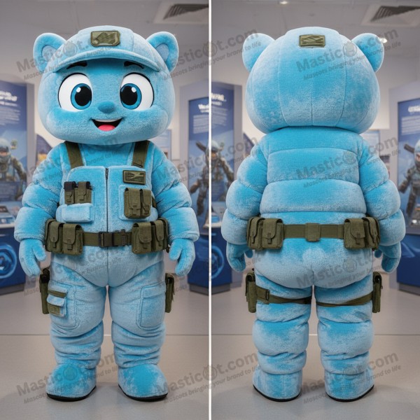 Sky blue velvety commando mascot - Masticot.com