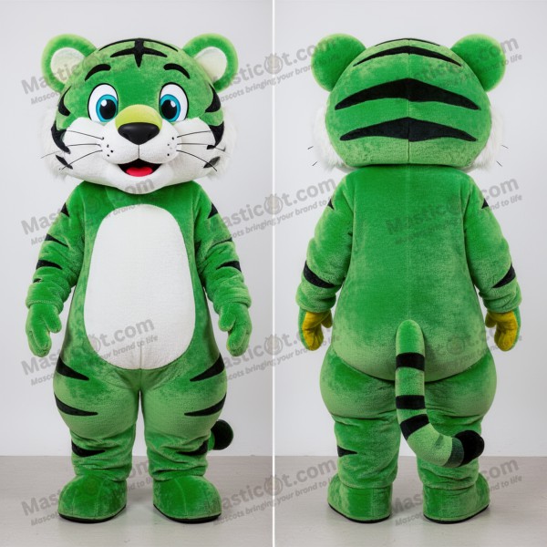 Smaragdgrønn tiger-maskot med brede skuldre - Masticot.com