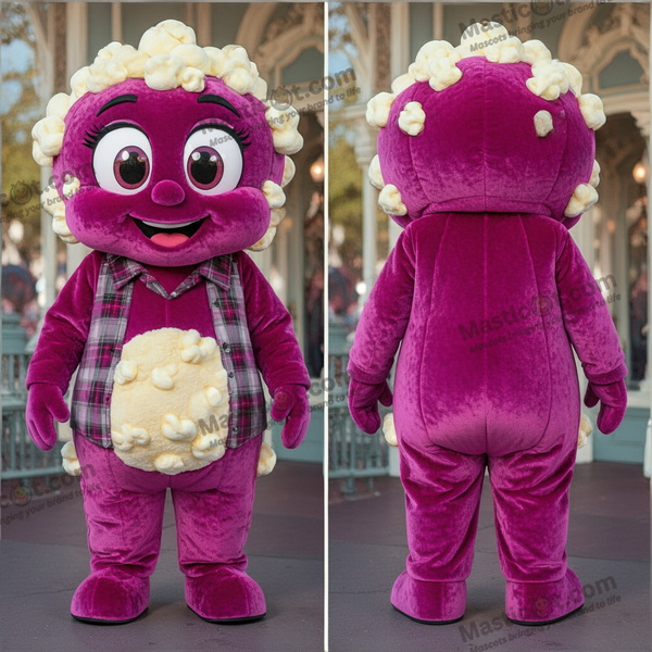 Magenta Fløyelsmyk Popcorn-maskot - Popcorn - MASTICOT_24075 - Masticot.com