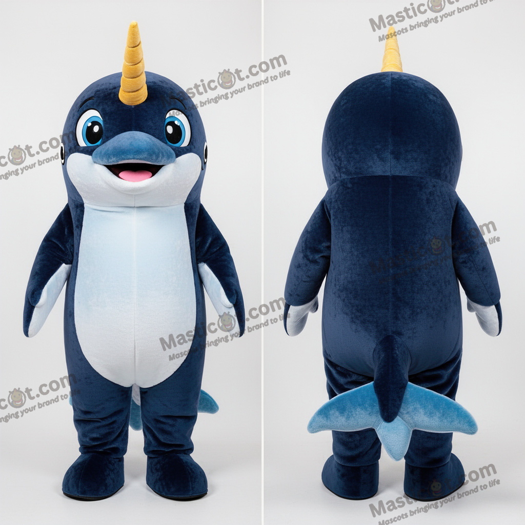 Marineblå Fløyelsaktig Narhval Maskot - Narhval - MASTICOT_24121 - Masticot.com