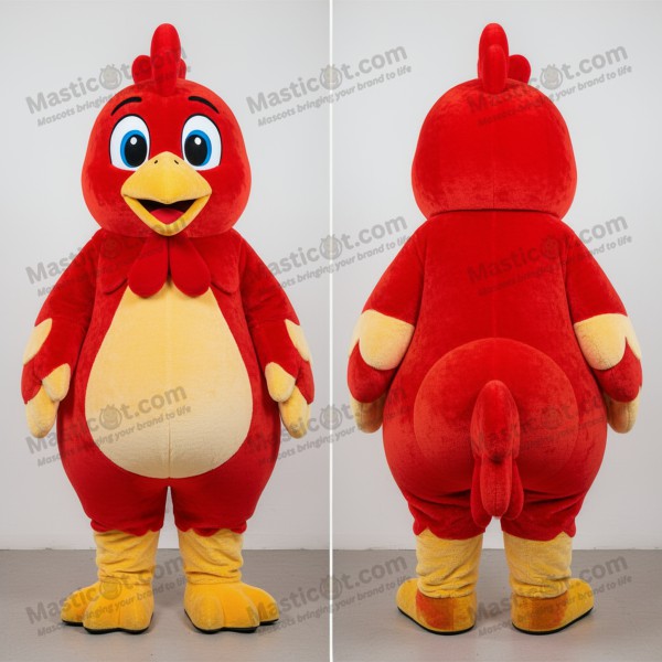 Crimson feathered chicken mascot - Masticot.com