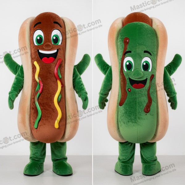 Skoggrön Tecknad Korvmaskot - Hot Dog - MASTICOT_24303 - Masticot.com