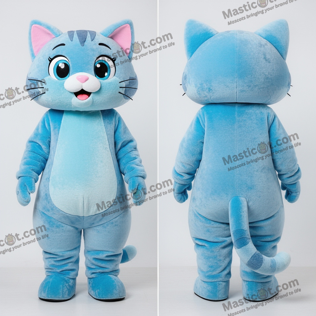 Mascotte chat bleu ciel en peluche - Chat - MASTICOT_24476 - Masticot.com