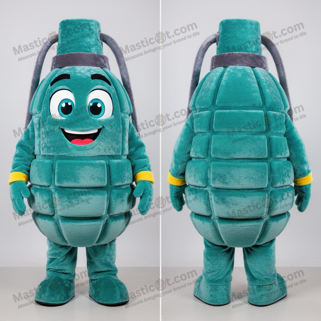 Teal rounded grenade mascot - Grenade - Masticot.com