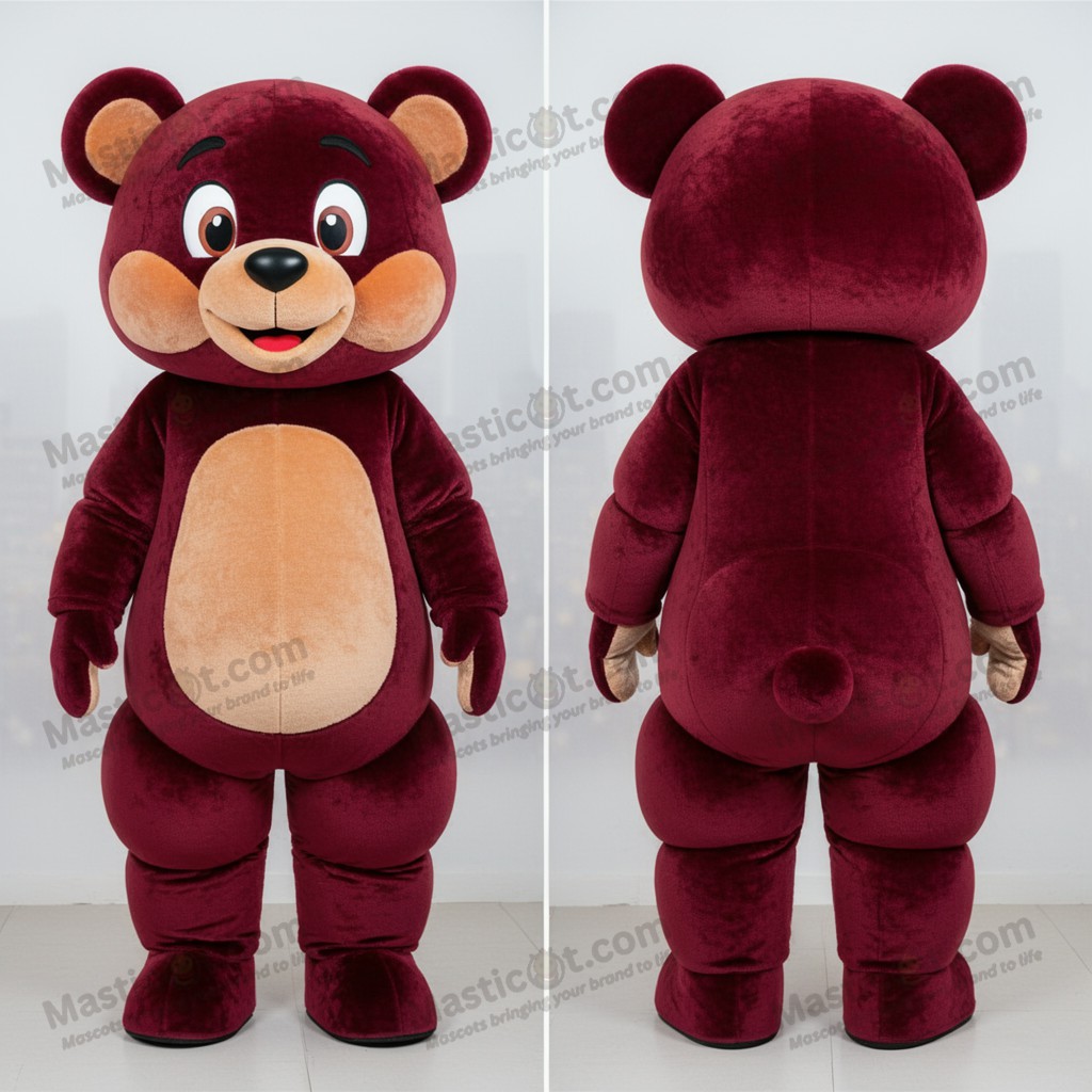 Maroon plush friendly teddy bear mascot - Masticot.com