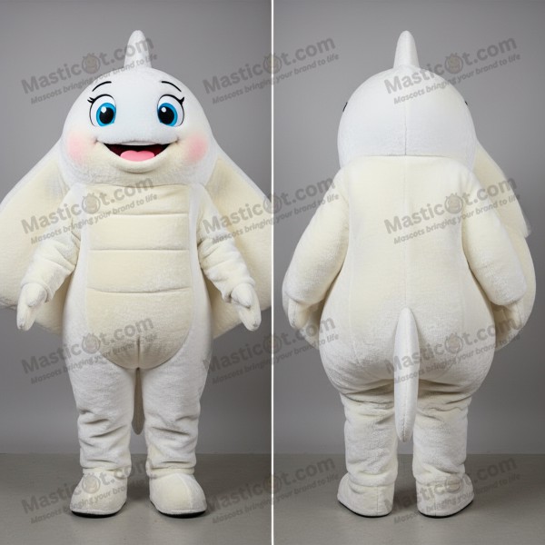 Velvety white gliding manta ray mascot - Masticot.com