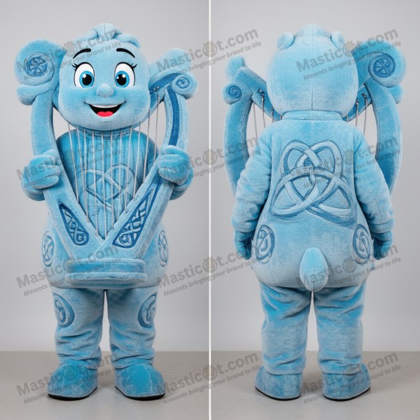 Sky blue harmonious celtic harp mascot - Masticot.com