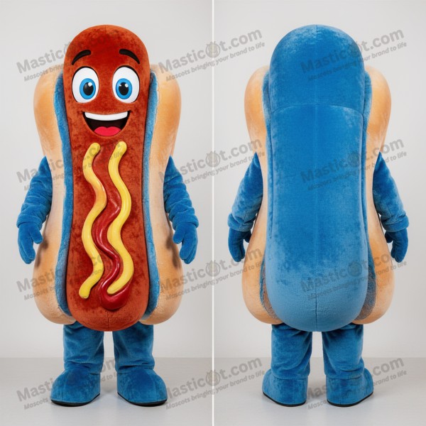 Deep blue fluffy hot dog mascot - Masticot.com